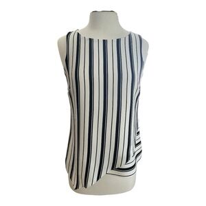 White House Black Market Ecru Asymmetrical Black and White Top